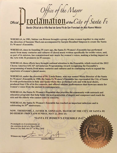 Santa Fe Mayor's Proclamation 2016