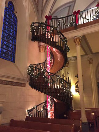 Loretto Chapel Staircase Decorated for Christmas